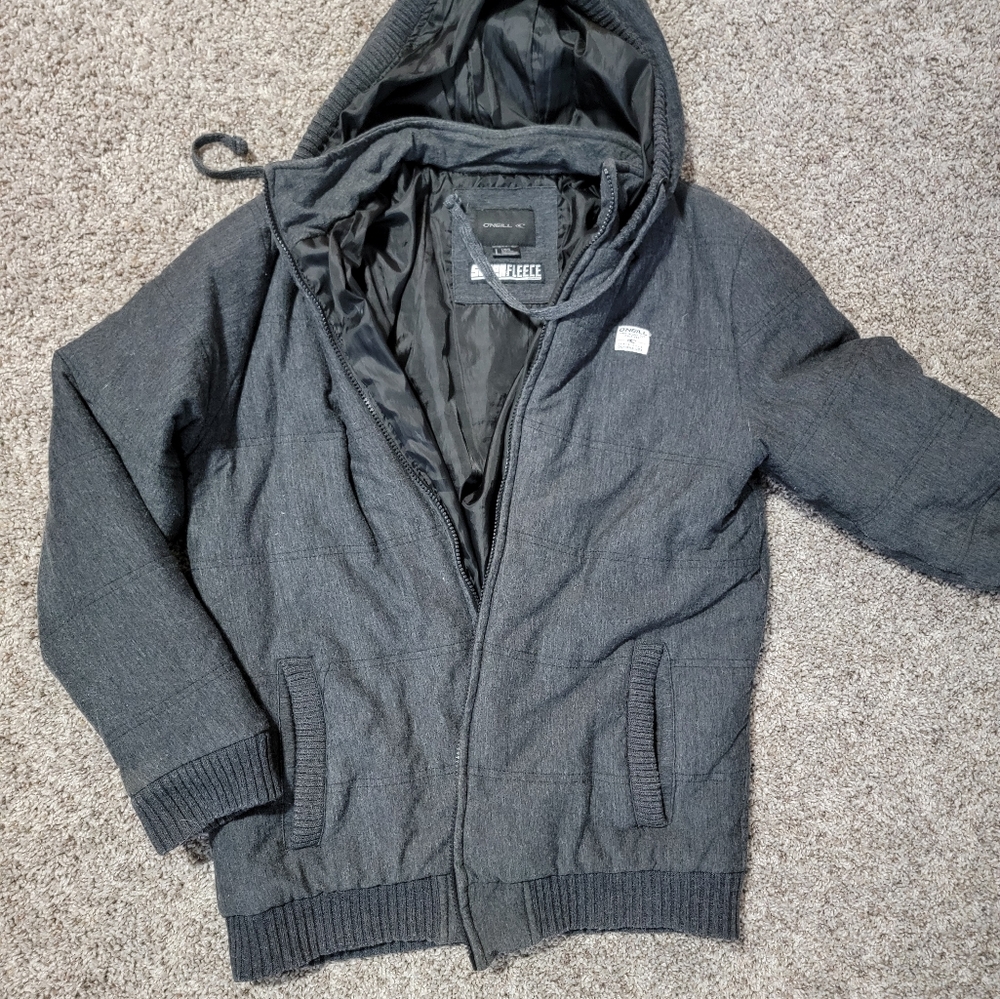 O'Neil Super Fleece Large Gray Zip up Jacket with Hood!